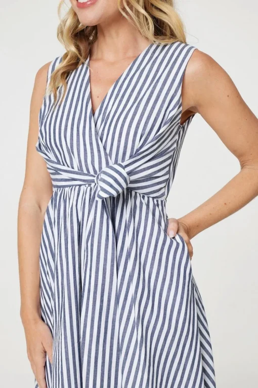 Striped Tie Waist Tiered Midi Dress