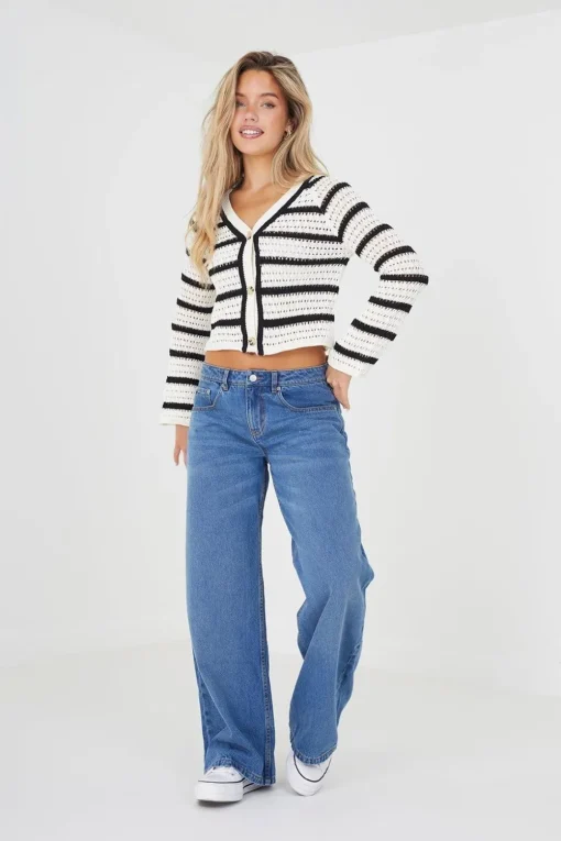 Striped V-Neck Knitted Cardigan