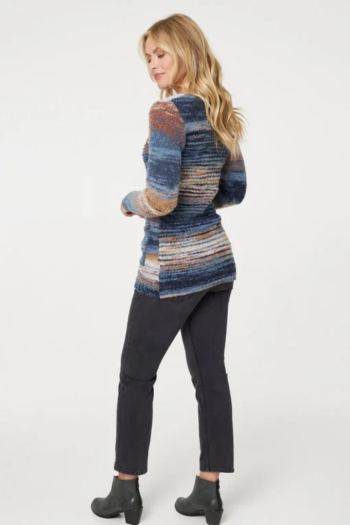 Striped V-Neck Long Sleeve Knit Jumper
