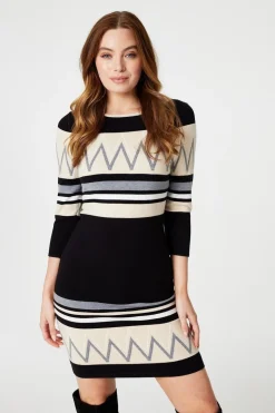 Stripy 3/4 Sleeve Knit Dress