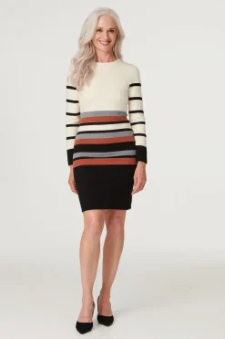 Stripy Long Sleeve Knit Dress