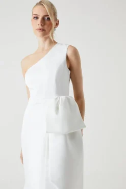 Structured Satin Statement Bow One Shoulder Bridal Dress
