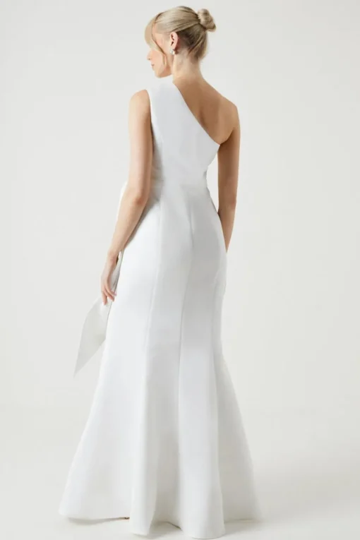 Structured Satin Statement Bow One Shoulder Bridal Dress