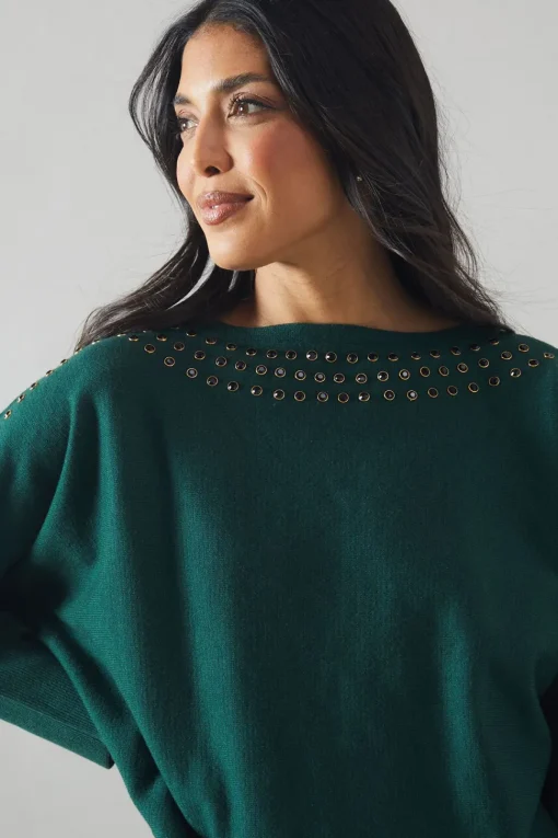 Stud Detail Boat Neck Jumper