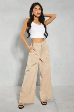 Studded Pocket Detail Wide Leg Trouser