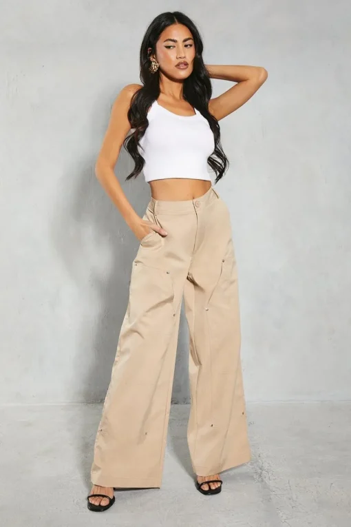 Studded Pocket Detail Wide Leg Trouser