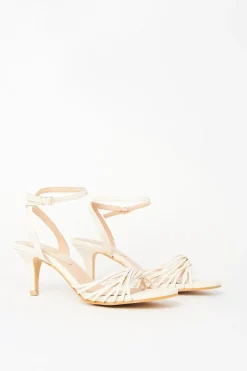 Sugar Faux Leather Twist Strap Kitten Heeled Sandals
