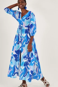 Swirl Print Puff Sleeve Maxi Dress