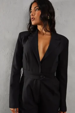 Tailored Collared Belted Long Sleeve Straight Leg Jumpsuit