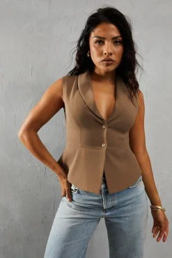 Tailored Collared Cinched Waist Waistcoat