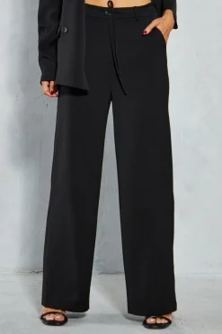 Tailored Drawstring Waist Straight Leg Trousers