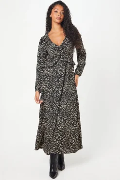 Tall Animal Print Ruffle Front Midi Dress