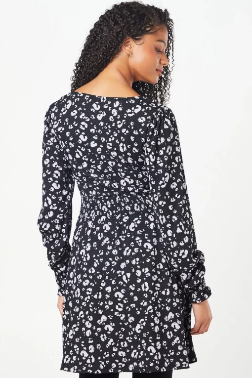 Tall Animal Shirred Waist V Neck Mini Dress