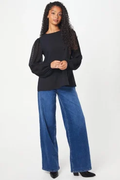 Tall Dobby Contrast Sleeve Blouse