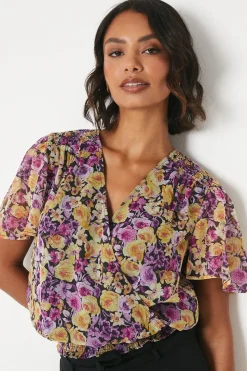 Tall Floral Chiffon Shirred Hem Wrap Blouse