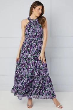 Tall Floral Metallic Ruffle Halterneck Midaxi Dress