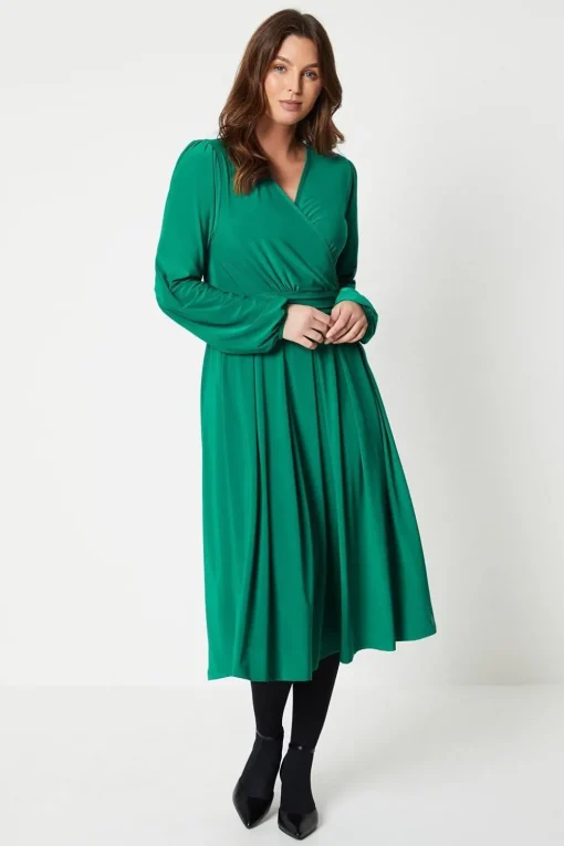 Tall Jersey Wrap Pleated Midi Dress
