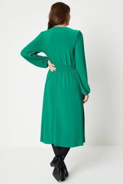 Tall Jersey Wrap Pleated Midi Dress