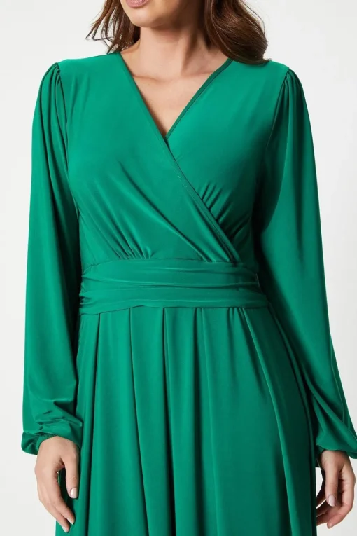 Tall Jersey Wrap Pleated Midi Dress