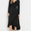 Tall Long Sleeve Wrap Frill Dress