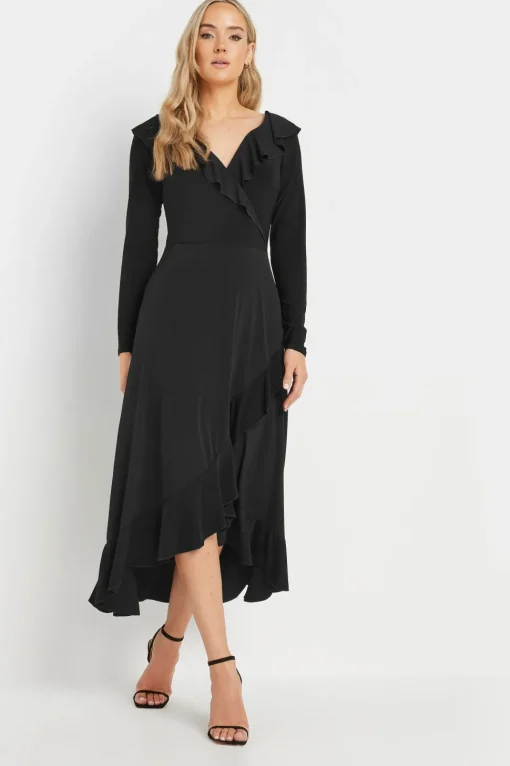 Tall Long Sleeve Wrap Frill Dress