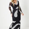 Tall Mono Geo Mesh Wrap Midi Dress