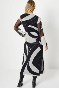 Tall Mono Geo Mesh Wrap Midi Dress