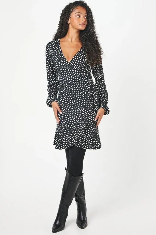 Tall Mono Spot Wrap Mini Dress