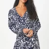 Tall Navy Animal Wrap Mini Dress