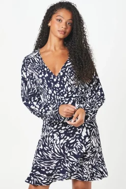 Tall Navy Animal Wrap Mini Dress