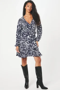 Tall Navy Animal Wrap Mini Dress