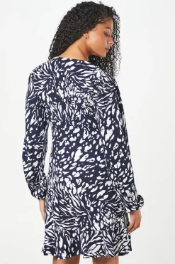 Tall Navy Animal Wrap Mini Dress