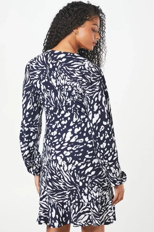Tall Navy Animal Wrap Mini Dress