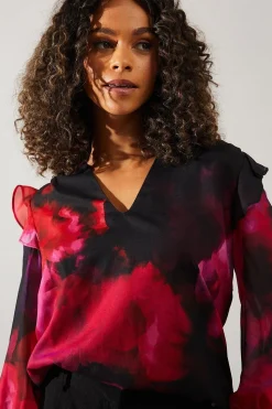 Tall Occasion Printed Ruffle Sleeve Blouse