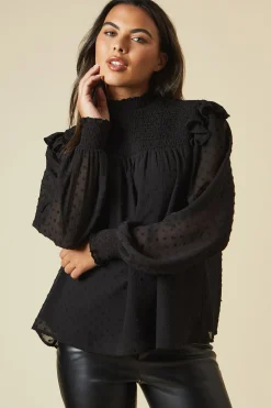 Tall Shirred Yoke Dobby Chiffon Long Sleeve Blouse
