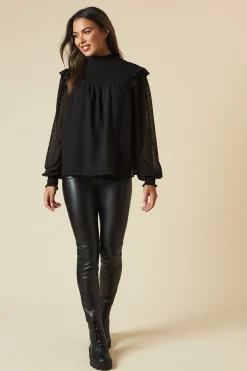 Tall Shirred Yoke Dobby Chiffon Long Sleeve Blouse