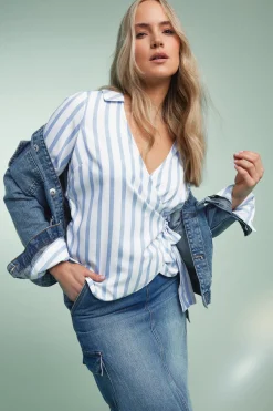 Tall Stripe Collared Wrap Top