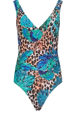 Tall Tropical Leopard Print Wrap Swimsuit