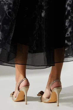 Tamara Glitter Bow Sling Back Stiletto Court Shoes