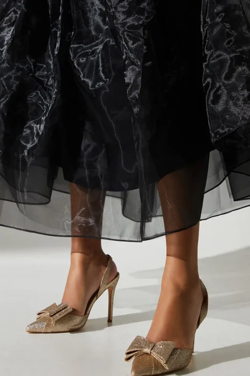 Tamara Glitter Bow Sling Back Stiletto Court Shoes