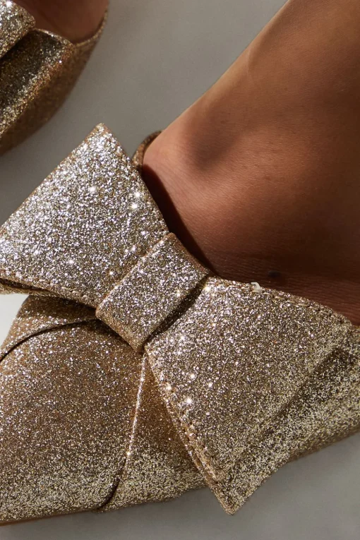 Tamara Glitter Bow Sling Back Stiletto Court Shoes