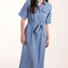 Tencel Button Front Midi Shirt Dress