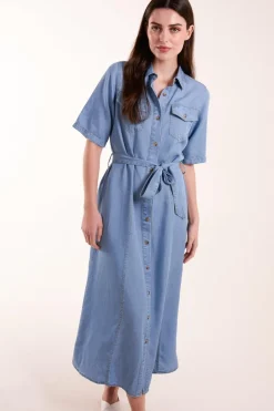 Tencel Button Front Midi Shirt Dress