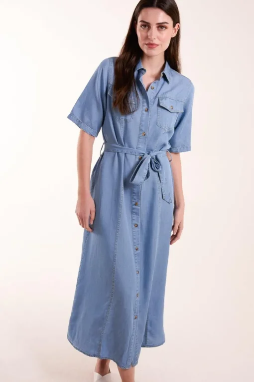Tencel Button Front Midi Shirt Dress