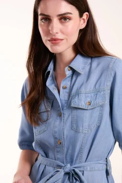 Tencel Button Front Midi Shirt Dress