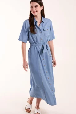 Tencel Button Front Midi Shirt Dress
