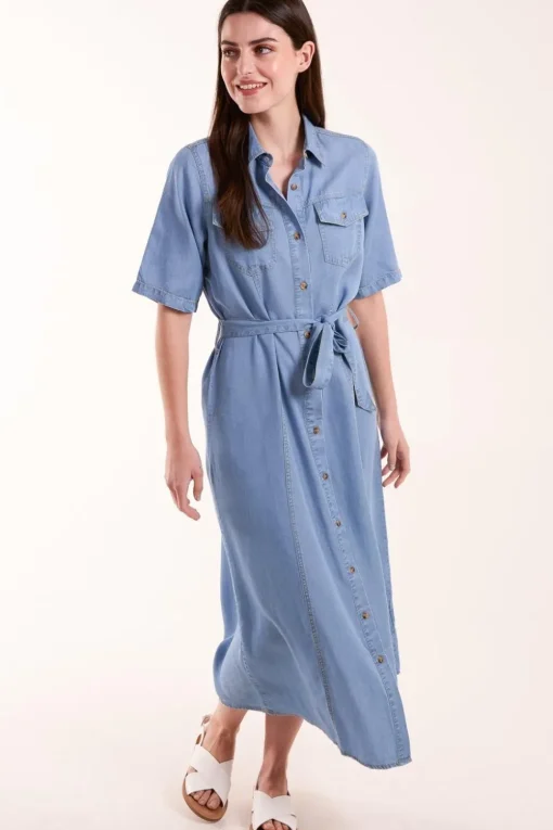 Tencel Button Front Midi Shirt Dress