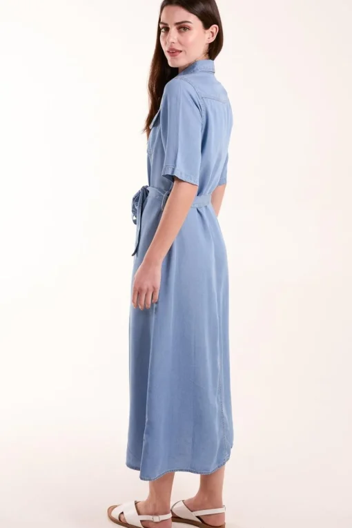 Tencel Button Front Midi Shirt Dress