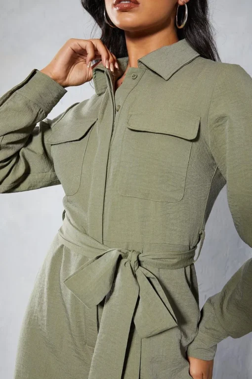 Textured Belted Wide Leg Jumpsuit