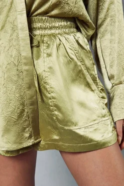 Textured Crinkle Satin Relaxed Shorts